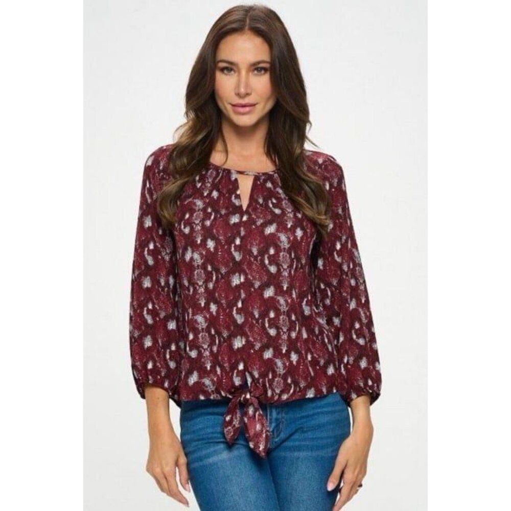 West Kei New Women Small Veronica Tie Front Blouse Indie Boho Hippie Snake Print